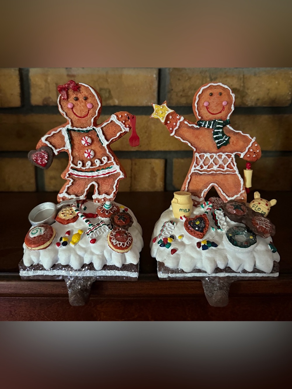 Kurt Adler 7.5 Gingerbread Girl and Boy Stocking Holders Set of 2 Christmas New